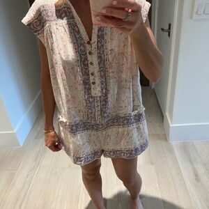 Free People Cream Romper with Pink and Blue Accents